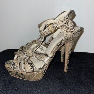 Snake Print Open Toe High Heels